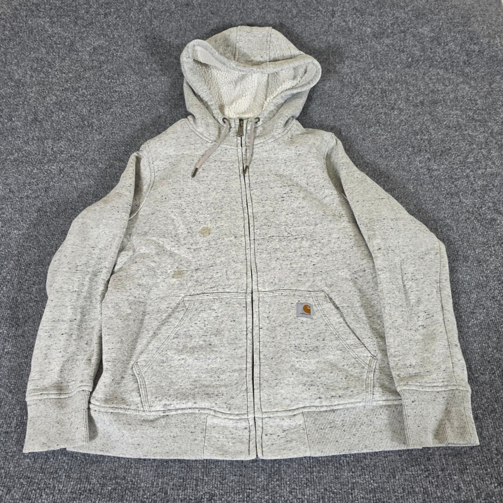 Carhartt Womens Relaxed Fit Sherpa Lined Zip Hoodie Gray Speckled Medium Flaw